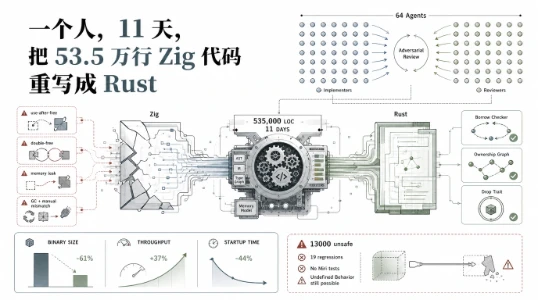 一个人用 Claude 把 53 万行 Zig 重写成 Rust