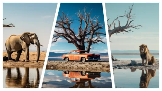 AI创意绘画：湖畔枯木