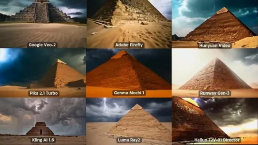 九大 AI 视频模型对比：古老金字塔