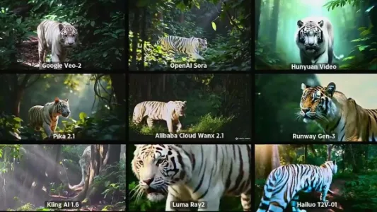 九大 AI 视频模型对比：林中白虎