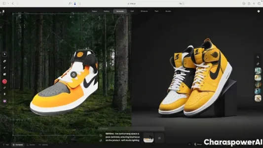 Krea.ai 图像 3D 化实时制作不同角度的运动鞋广告