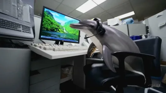 Sora 超现实主义短片《海豚同事的一天》