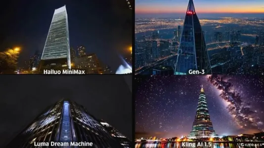 四大 AI 视频生成工具对比：摩天大楼