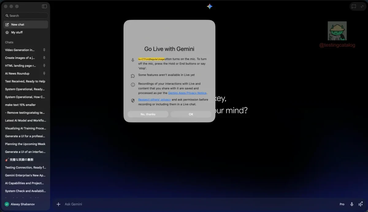 Google 测试 Gemini 桌面版屏幕共享 Live Mode