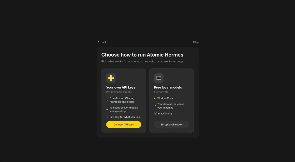Atomic Bot 支持一键 Hermes 智能体桌面设置